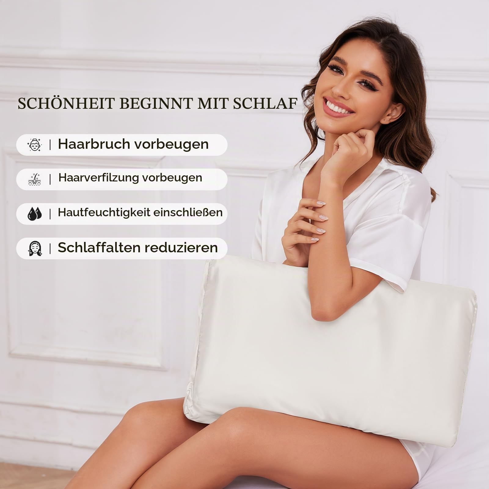 THXSILK 2er Set Maulbeerseide Kissenbezug für Kontur Gedächtnisschaum Kissen Latex Cervical 19 Momme Seidenkissenbezug, Hypoallergen Waschbar (50x30x10/7 cm（2er-Pack）, Natürliches Weiß)