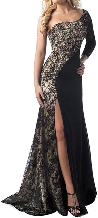 Laozan Femmes Longue Robe De Soiree Bustier Dentelle Une Epaule Fendue Sur Cote Pour Cocktail Amazon Fr Vetements Et Accessoires