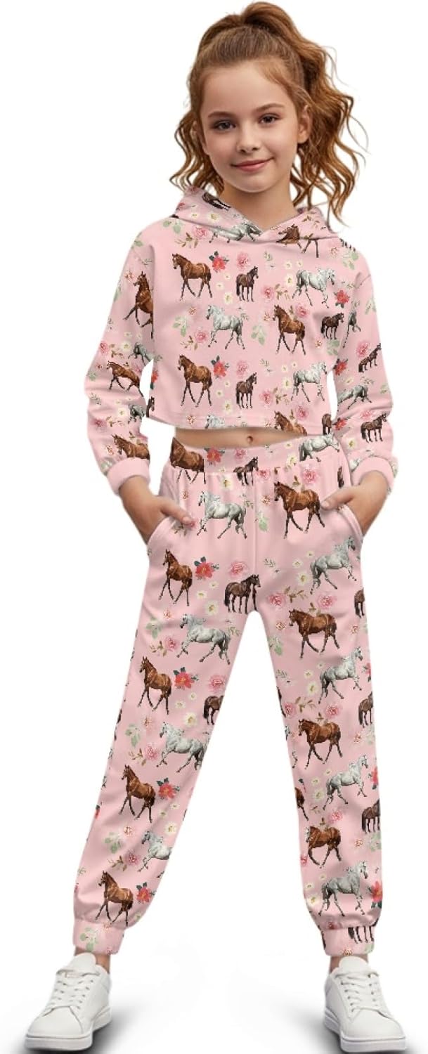 HUIACONG Kids Sweatsuits for Age 4-13 Girls Tracksuits Children Sweat Set