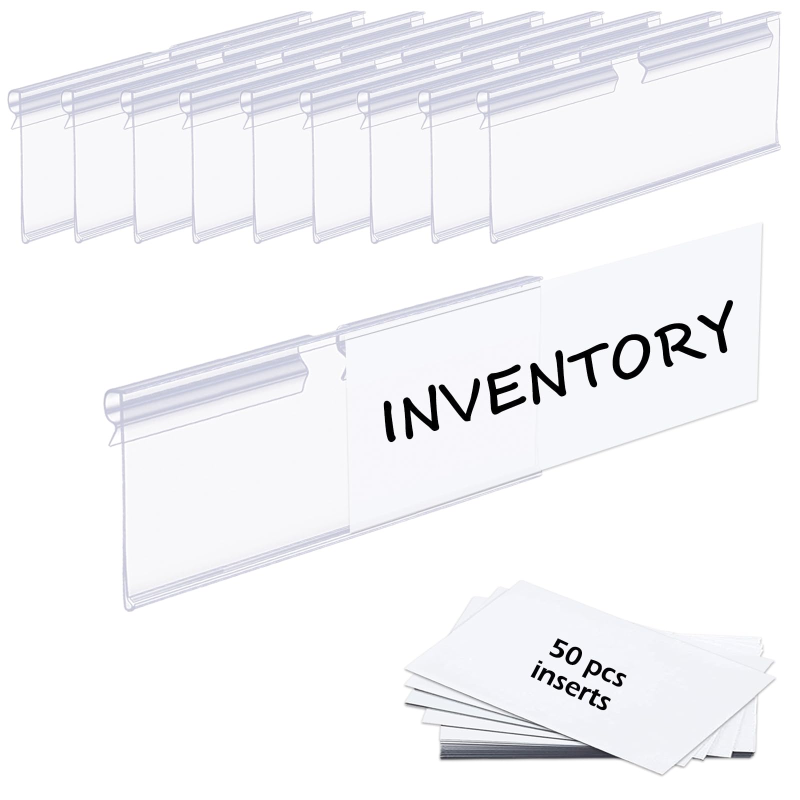 50PCS Basket Bin Labels Clip On,Clear Plastic Wire Shelf Price Tags,Labels for Storage Bins,Merchandise Sign Display Holder,50PCS Paper Inserts