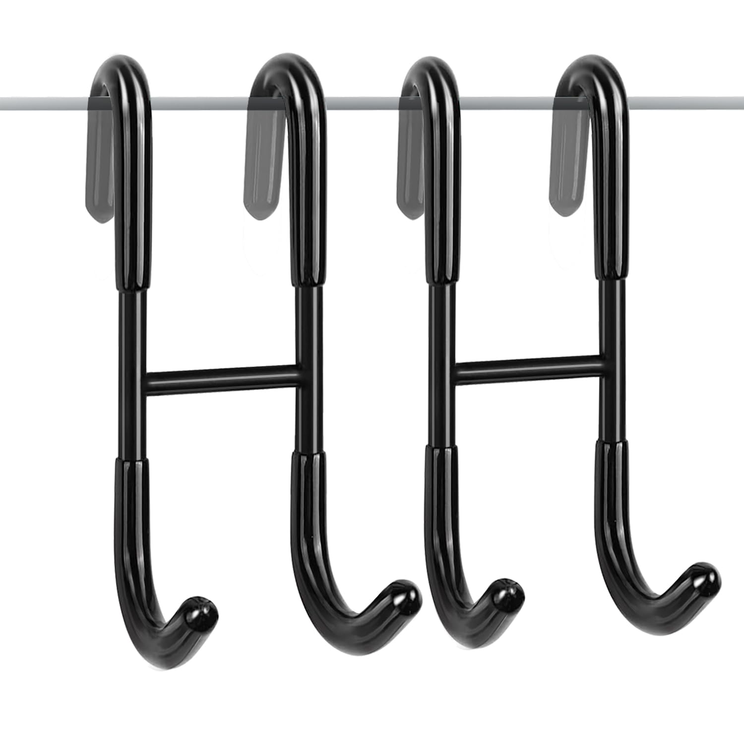 RICHMIRTH Bathroom Frameless Glass Shower Door Over Door Hooks, 2-Pack No Drill No Stick Over Glass Door Brushed Nickel Hooks for Bathrooms, Squeegee (Black)