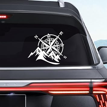 2Pack Mountain Compass Vinyl Decal Sticker,Outdoor Adventure Car Stickers and Decals Car Window Decals Vinyl Stickers for Car Motorcycle SUV Laptop Truck Decals Reflective White