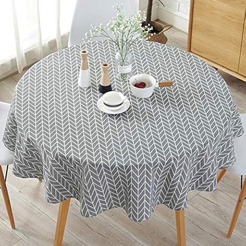 WOOPOWER Simple Nordic Style Tablecloth, Round Tablecloths for Circular Table Cover, Dust-Proof Cotton Linen Table Cover for Buffet Table, Parties, Holiday Dinner Cover