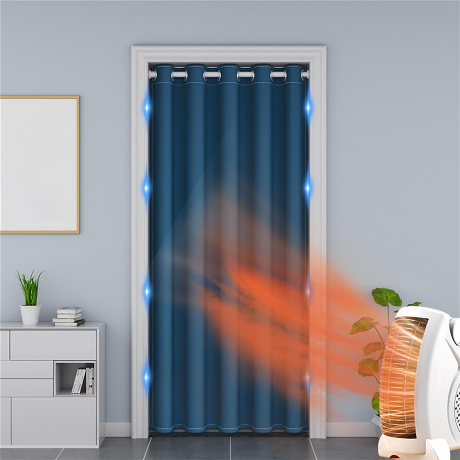 Thermo-Verdunkelungsvorhang, akustischer Raumteiler für Küche und Schrank, Geräuschreduzierung, Ösen-Stil, Königsblau, 250 x 200 cm, 1 Stück