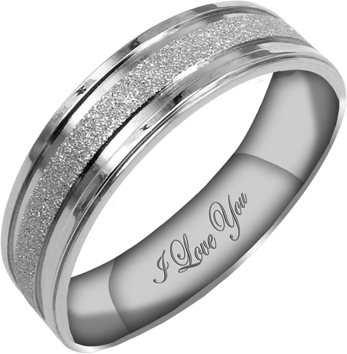 Everstone Women's Sparkle 4MM & 6MMFlat Promise Ring Wedding Bands Titanium Ring Color: Platinum Engraved I Love You