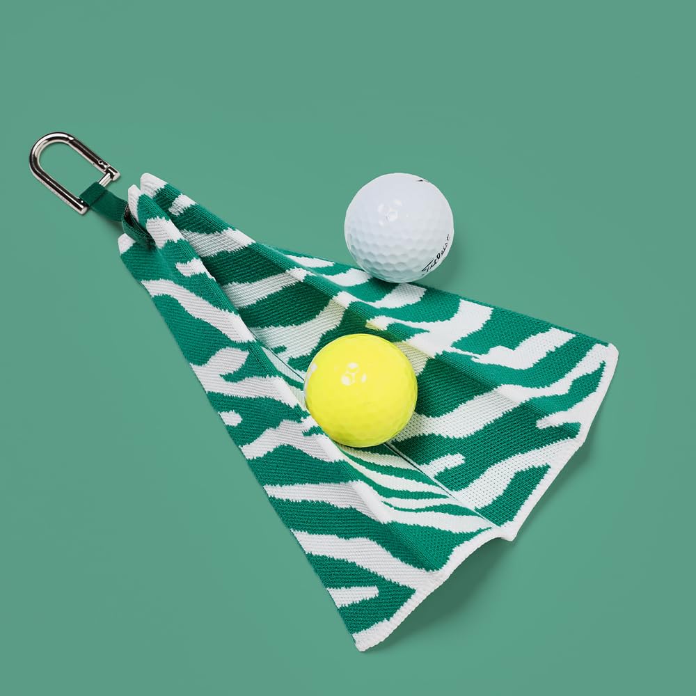 ANDGOLF Pleats Ball Towel, Funky Golf Towel, I Use This Towel to Wash My Ball, Golf Gifts - Golf Accessories, Embroidered Golf Towels for Bags with Clip, Colorful (Green Tiger)
