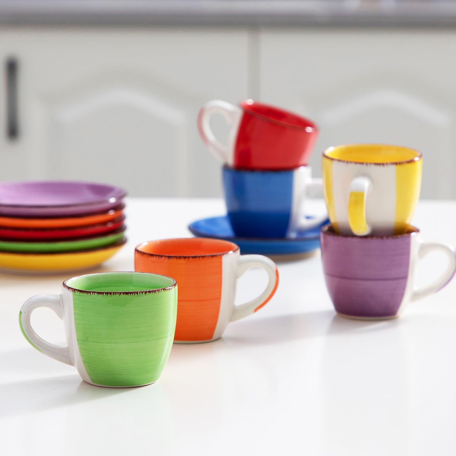 vancasso Cuenco de cerámica, Juego de Tazas vancasso BONITA 12 piezas, Tazas de Espresso, Servicio de Café para 6 personas, Juego de Tazas, platillos, Estilo Arcoíris