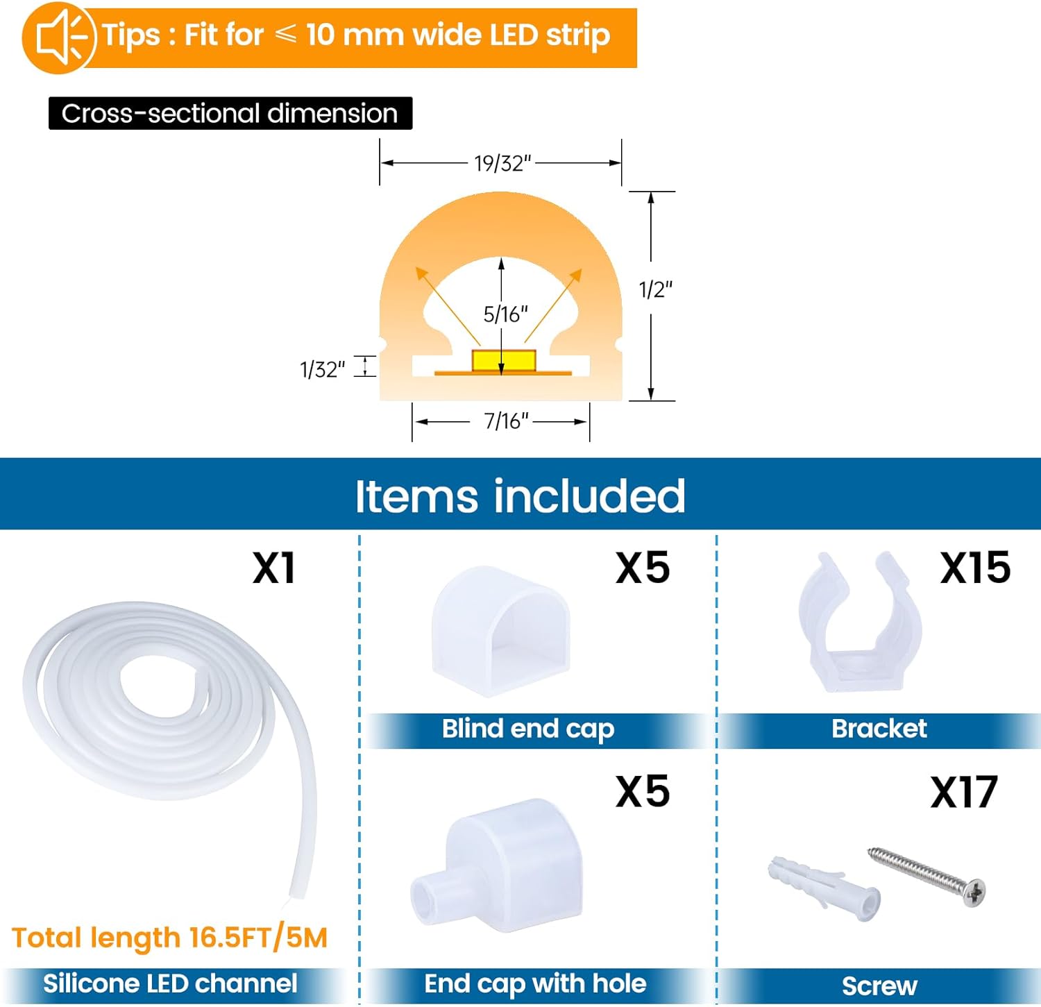 Muzata 16.5FT/5M Silicone LED Channel IP67 Waterproof Flexible Bendable Diffuser Channel fit Neon LED Strips Width up to 11MM USC2 5M