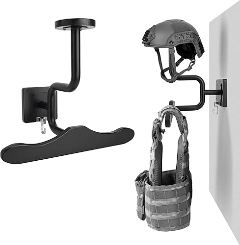 MANNIFEN Soporte de pared para equipo táctico, estante de equipo de policía con soporte para casco, soporte de pared de madera maciza y casco