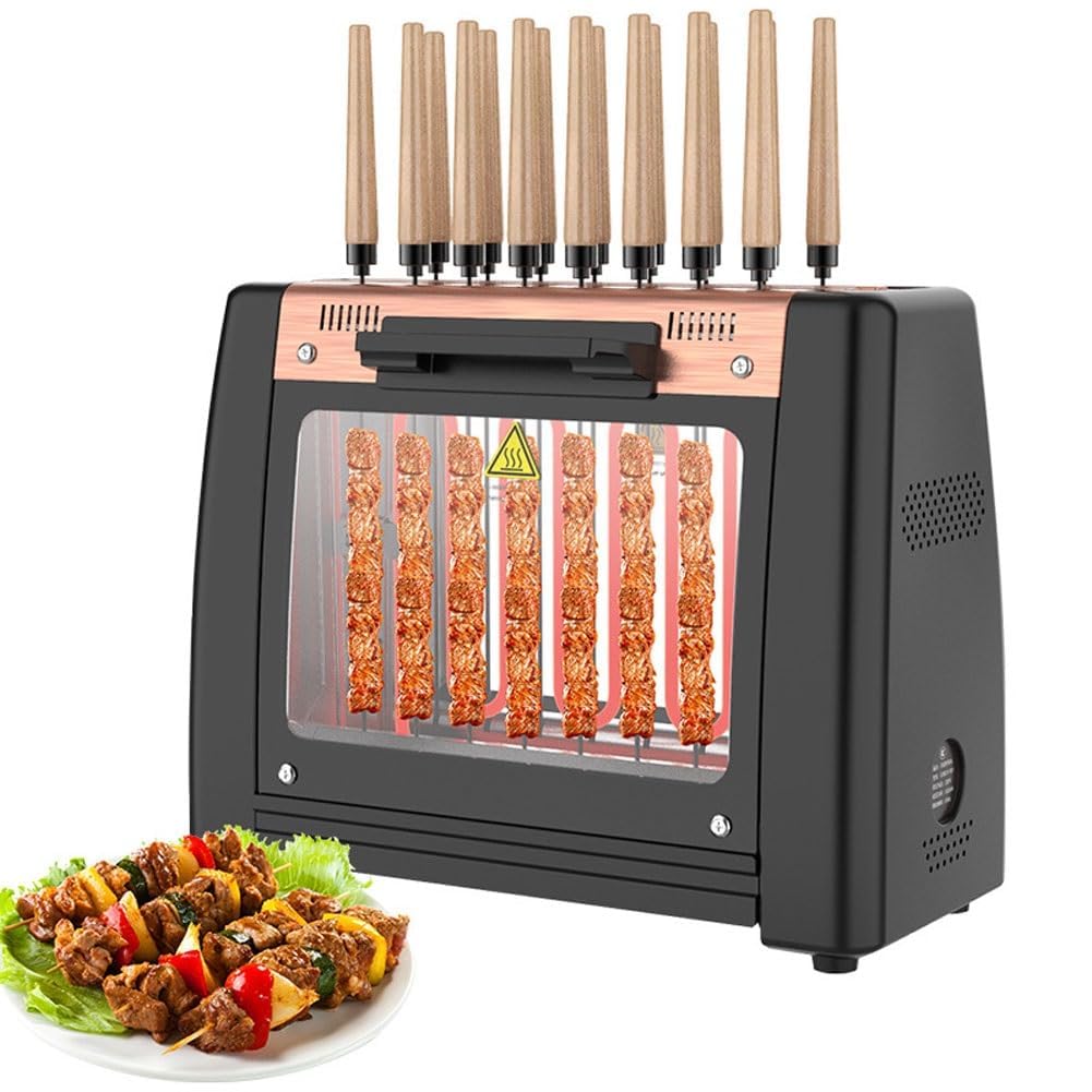 EEYZD Electric Rotating Smokeless Skewer Machine,Kebab Oven,360° Automatic Rotating Skewer with Temperature Control,1200W Vertical Rotisserie, Holds 16 Strings,for Party and Meals