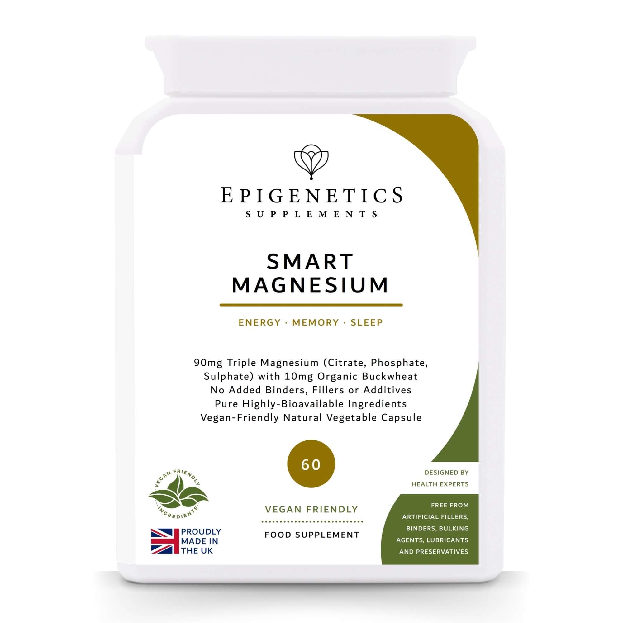 Smart Magnesium 90mg of Magnesium Phosphate, Sulphate & Citrate | 60 Vegan Friendly Capsules UK Made | Long 2 Month Supply by Epigenetics Supplements