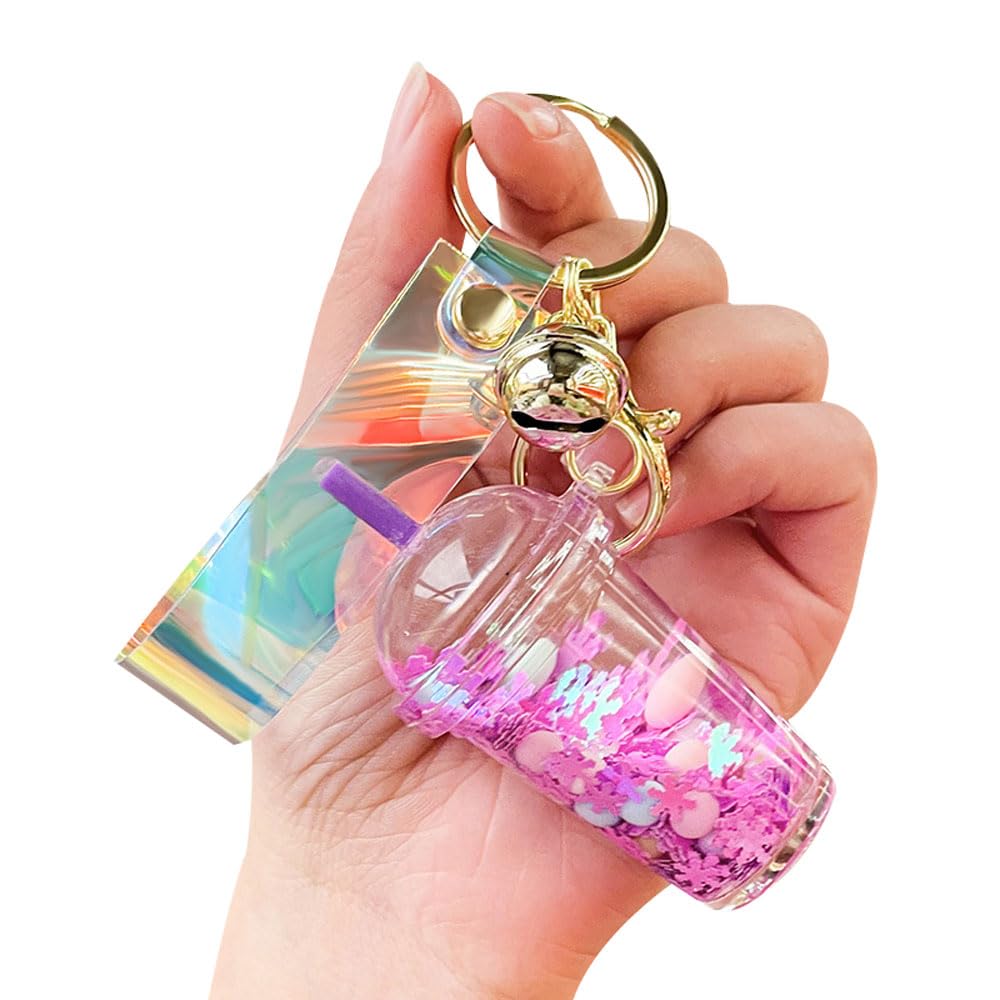 sunfansGirls Women Beautiful Mini Snow Bubble Tea Milk Tea Cup Keychain Key Ring Key Chain Gift