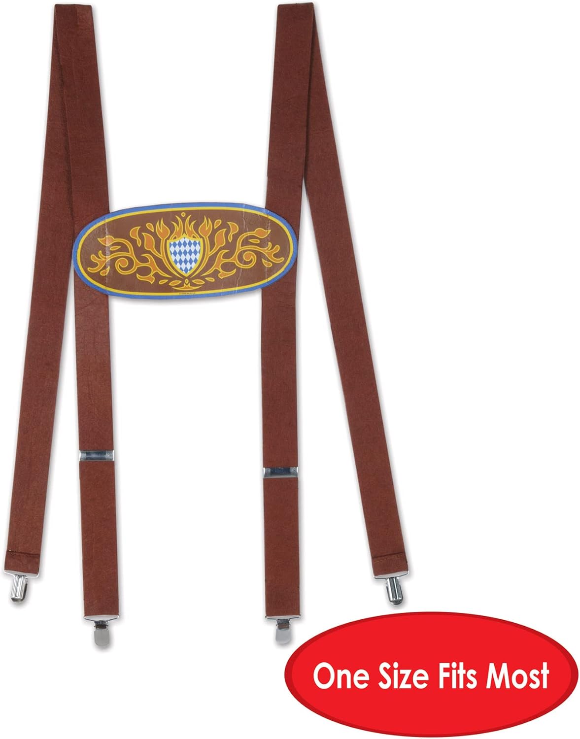 Beistle 2 Piece German Theme Bavarian Suspenders for Oktoberfest Costume Accessories, One Size, Brown/Blue/Gold/White : Clothing, Shoes & Jewelry