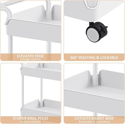 Miniatura 5 de TOOLF Carrito de almacenamiento rodante, carrito utilitario rodante de 3 niveles con ruedas, carrito de cocina con ganchos de cubos de tablero de