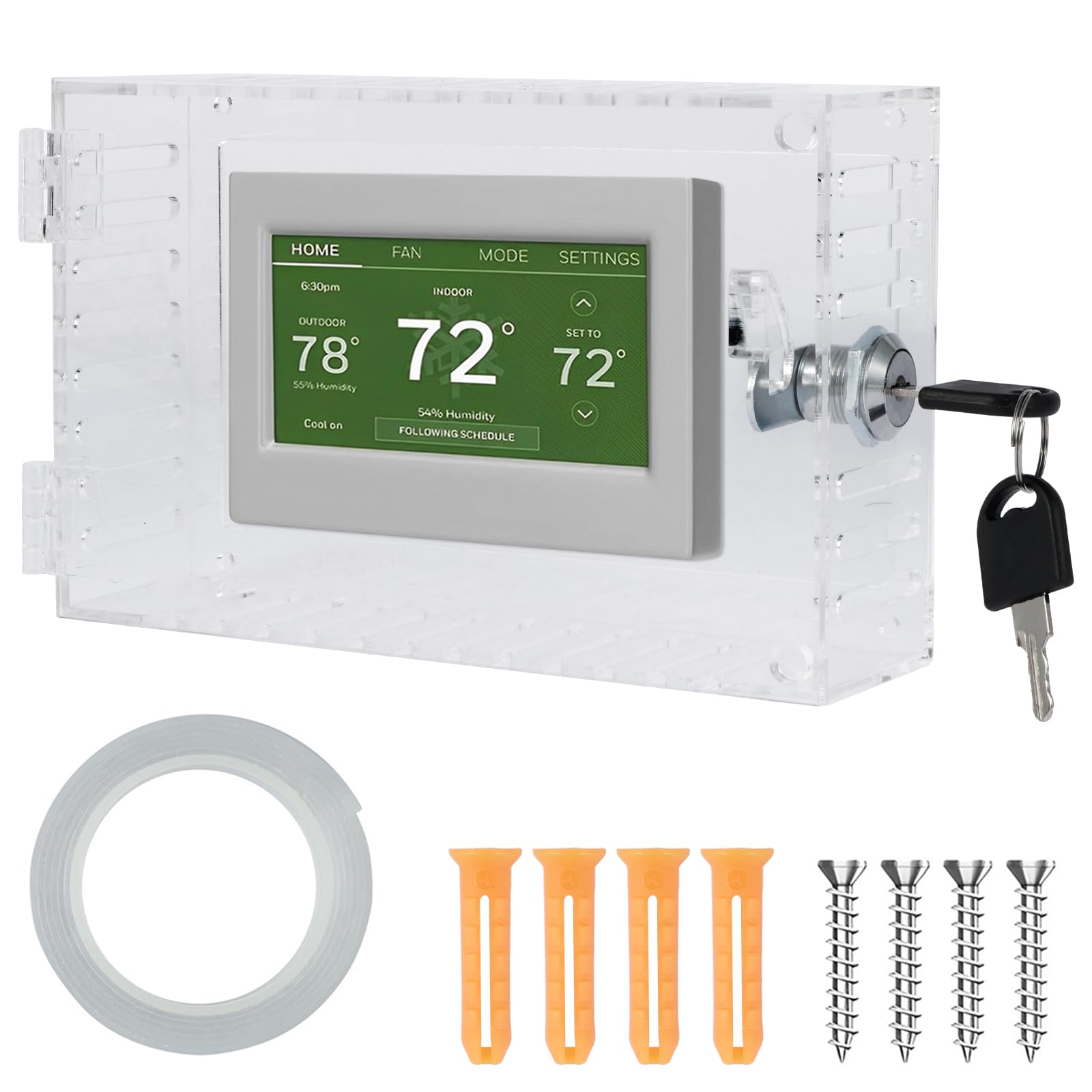 Thermostat Lock Box with 2 Keys, Clear Acrylic Wall Mounted Thermostat Guard, Universal Tamper Proof Protective Cover with Screws & Bolts for Restaurants, Home, Office, School, AC Panel(19.3x12x6.2cm) โ image 1