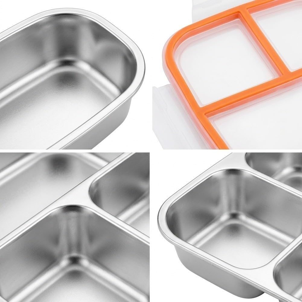 Contenitore per snack a 3 scomparti, in acciaio inox, per scuola, ufficio
