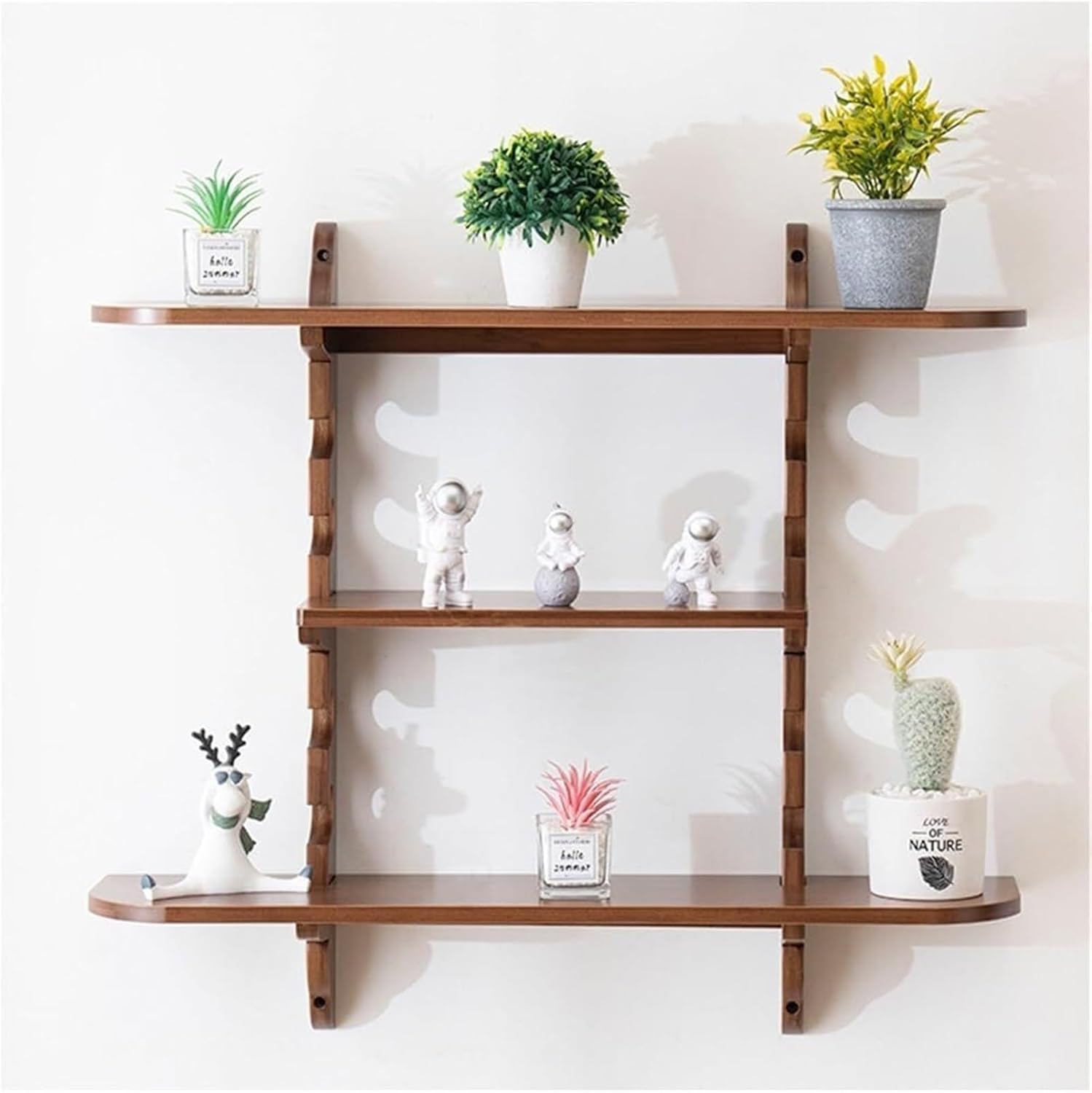 Home Furnishing Floating Shelves Wall Shelf Adjustable 3 Tiers Wall Mounted Wood Display Bookshelf Wall Mounted Storage Shelves for Living Room Kitchen Balcony(M)
