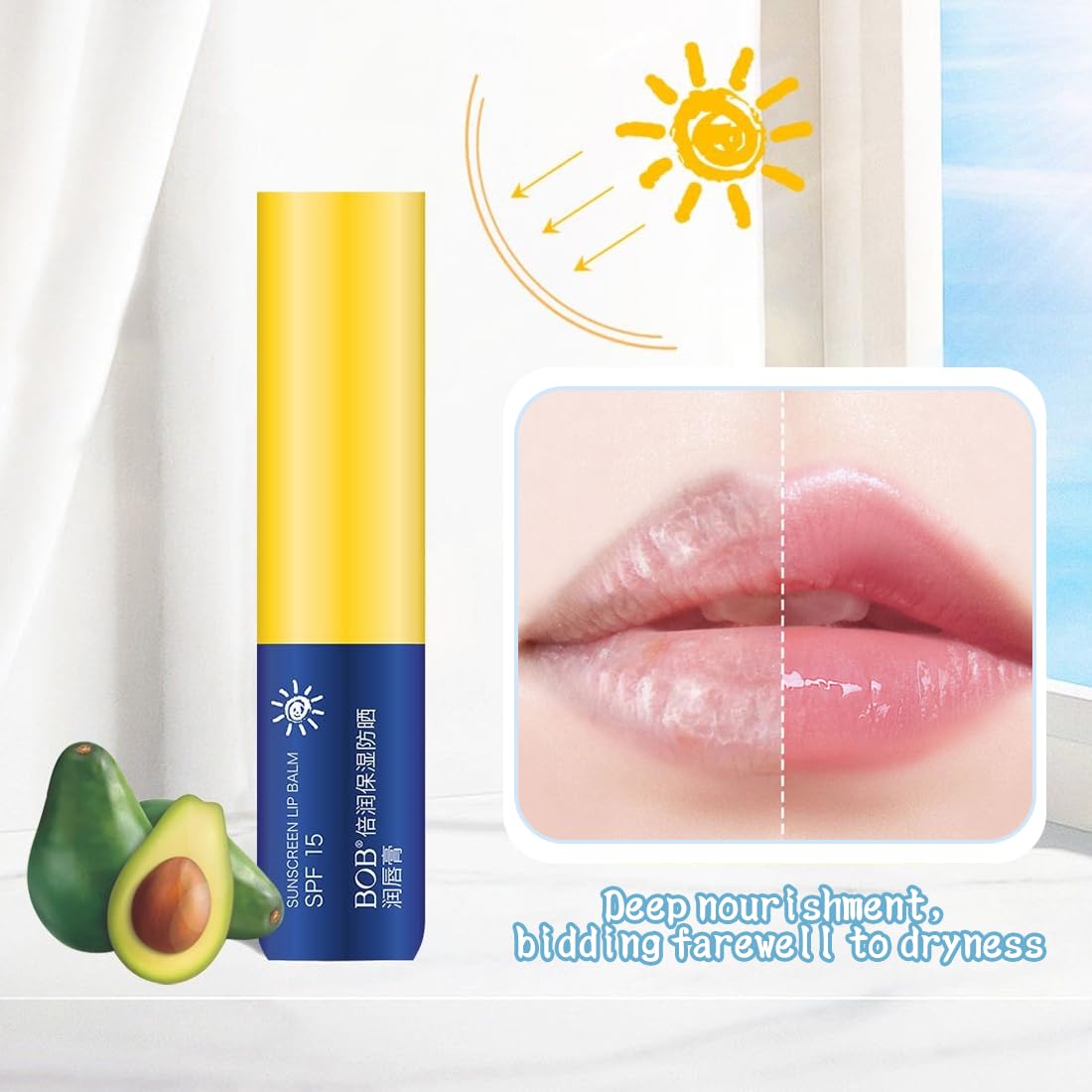 Protector Solar Labial SPF 15, Protector solar labial, Bálsamo Fotoprotector UVA/UVB | Hidratación 24h & Efecto Volumen Natural | Con Manteca de Karité | Para Labios y | Resistente al Agua.