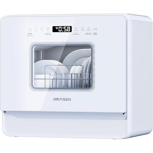 AIRMSEN Large Slim Countertop Dishwasher with Complete 2-Level Rack, Portable Dishwashers with 5L Built-in Water Tank, 3-Spray Arms & 12H Delay Start, No Hookup Needed, A01