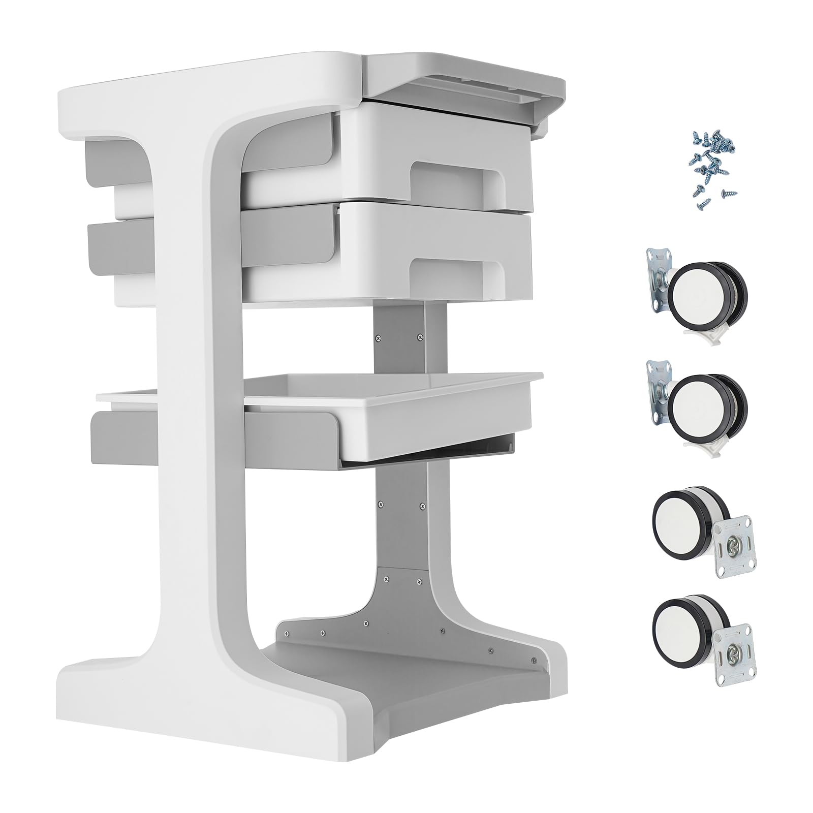 Chariot de laboratoire avec 2 tiroirs et étagère supérieure - 60 kg - Chariot de rangement - Chariot de rangement - Chariot de coiffeur - Chariot de travail - Chariot de service pour clinique et salon