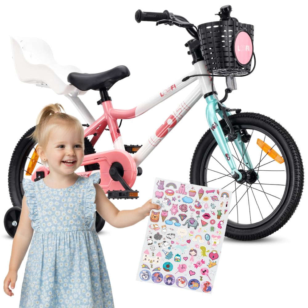 sun baby LOOFI Bicicleta niño y niña 12, 14 o 16" | Para 2–6 años, cuadro de aluminio ligero, ruedines, cesta, timbre y pegatinas