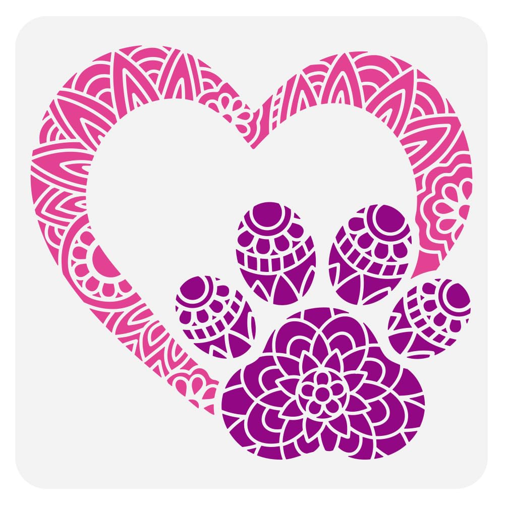 FINGERINSPIRE Heart Footprint Painting Stencil 30 x 30 cm Plastic PET Heart Pattern Stencil for Painting Hollowed Footprint Paw Print Drawing Template Reusable Mandala Floral Pattern Stencil
