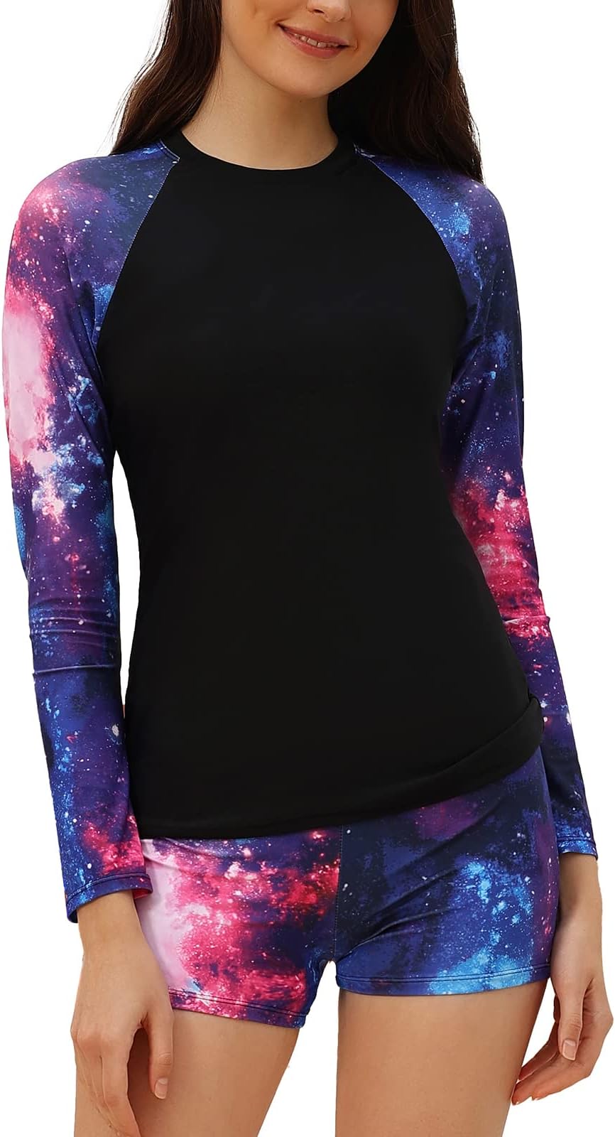 JASAMBACWomens Rash Guard UV UPF 50+ Long Sleeve Surfing Two Piece Swimsuits with Built in Bra