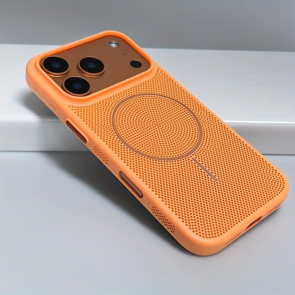 Chłodząca, oddychająca magnetyczna obudowa na telefon do iPhone'a 17 16 15 14 13 12 Pro Max 16 Plus 13 Pro 17 Air z rozpraszaniem ciepła, pomarańczowa, do iPhone'a 15 Pro