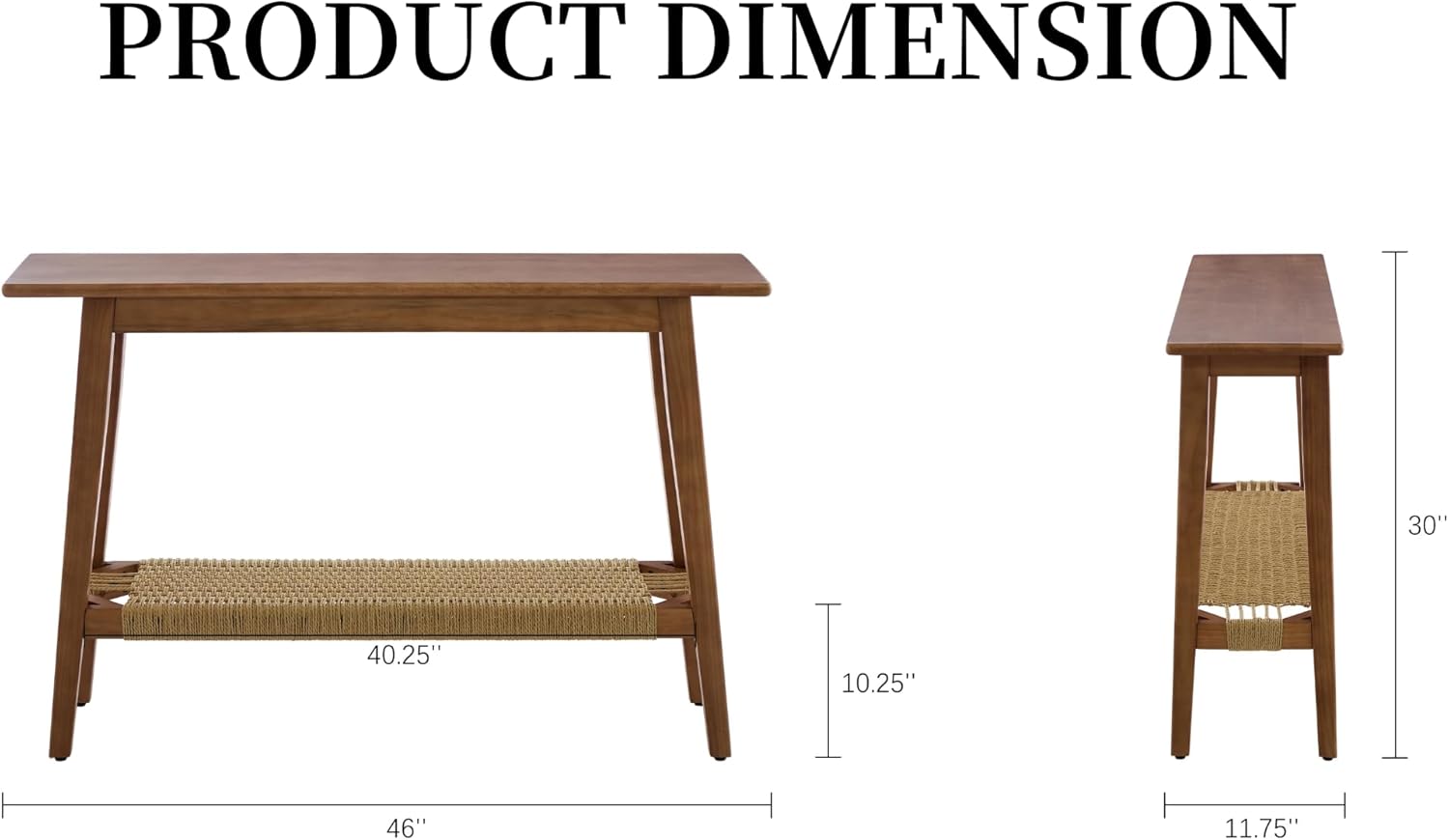 46 Inch Console Table, Farmhouse Wood Entryway Rustic Table with Wood Frame, Sofa Table Behind Couch for Entryway, Hallway or Living Room, Walnut Wood Color