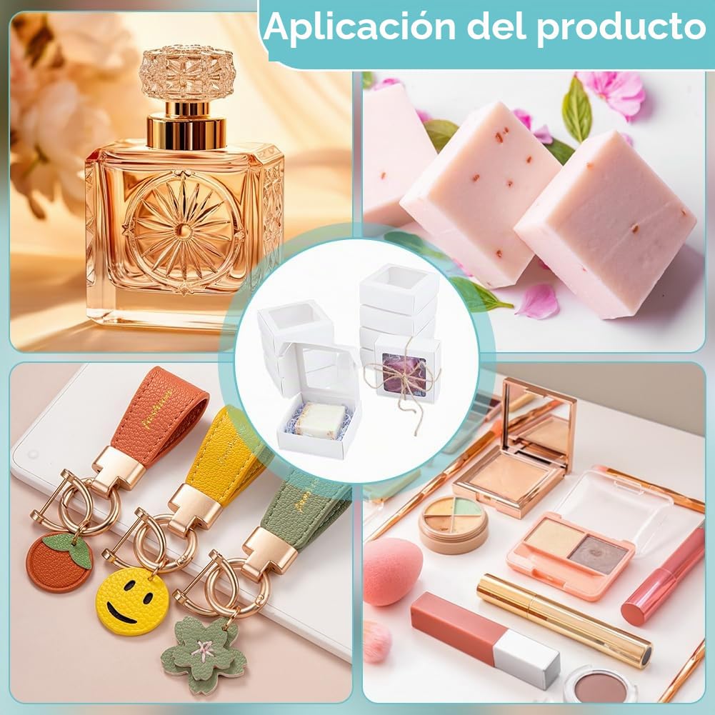 BENECREAT 48 Caja de Papel Blanca Cuadrada, Cajas de Regalo con Ventana Transparente para Recuerdos de Bodas, Panadería, Joyas, Embalaje, 9.5x9.5x3.5cm