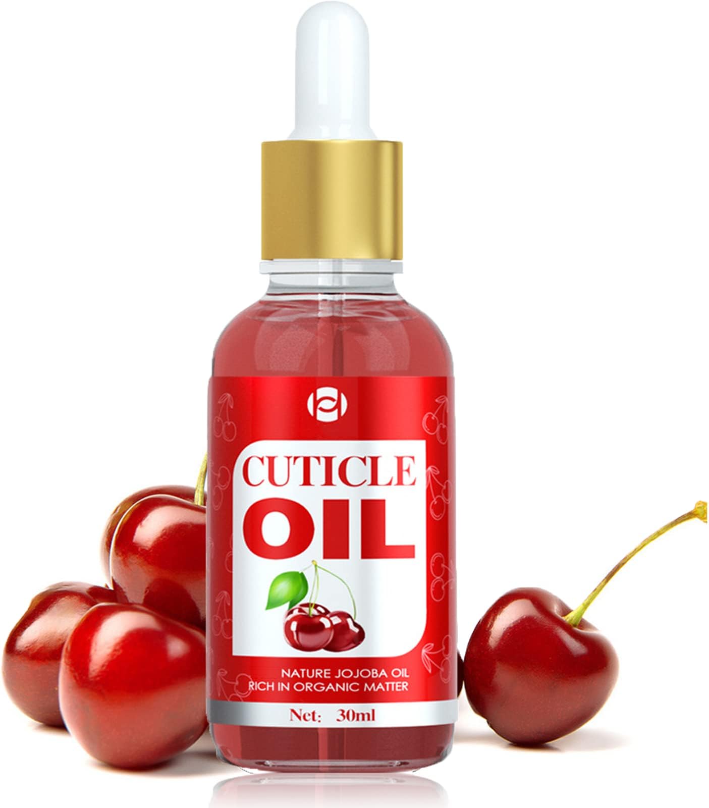Cuticle Oil for Nails, 30ml Cherry Nail Oil Cuticle, Jojoba Nail Cuticle Oil Contain Vitamin B & E, Moisturizes Cuticle and Nail's Skin, Strengthens Nails, Prevents Hangnails and Chapped
