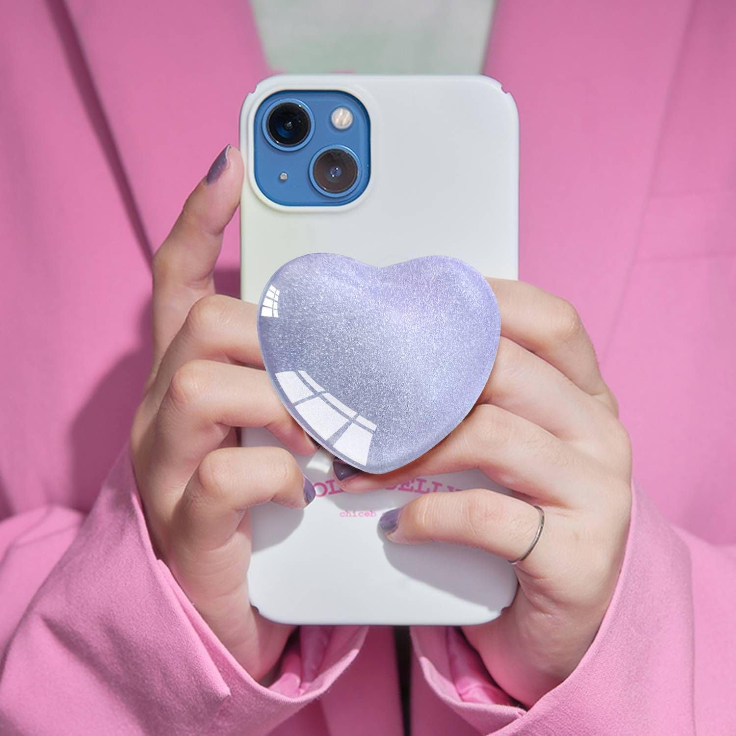 Expandiing Moblile Cell Phone Grip Heart Shape Glass Holder for Smartphones, Cellphone Collapsible Stand(Purple - Image 2