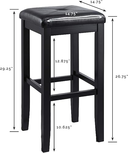 Miniatura 3 de Crosley Furniture Juego de 2 taburetes de bar cuadrados tapizados, color negro, 29 pulgadas