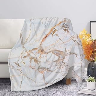 Hinthetall White Marble Print 1 Pack Soft Blanket for Bed Living Room Couch Sofa Cozy Warm Blanket Washable Throw Blanket Fleece Blanket Gift for Kids Woman Birthday Home Decor