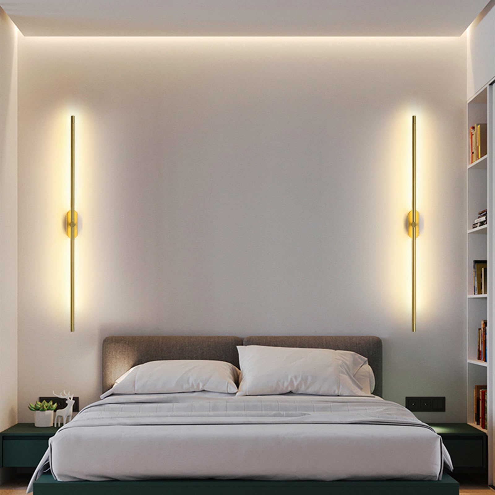 LED Spiegelleuchte Bad Wandleuchten Aluminium Lange Wandleuchten Bildbeleuchtung Badezimmer Wandbeleuchtung für Schlafzimmer Wohnzimmer Treppenhaus Schminktisch (Schwarz + Gold Neutrales Licht,128cm)