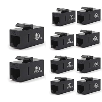 VCE UL-Listed CAT6 Keystone Coupler 10-Pack, Ethernet Coupler Female to Female, RJ45 Coupler for CAT6/CAT5e/CAT5, Keystone Jack, Black