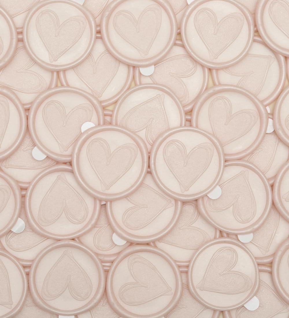 Poemluve 50Pcs Heart Wax Seal Stickers Self-Adhesive Premade Wedding Wax Seals for Invitations, Envelope, Place Cards, Gifts, Scrapbooking - Valentine's Day Wax Seal (Blush Pink)