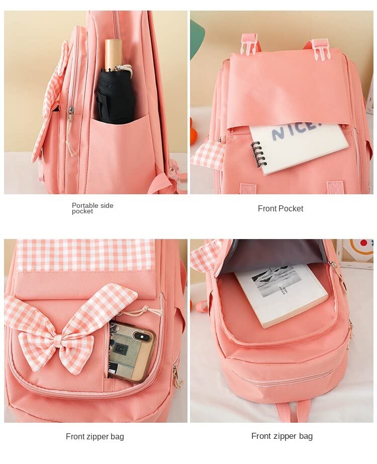 Juego de 4 mochilas Kawaii para escuela, maletines, estuche, monedero para niñas y escuelas, Verde