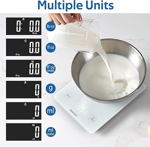 Miniatura 8 de Báscula de alimentos impermeable IP67 con superficie de vidrio templado, escala de cocina de 22 libras, precisión de 0.04 oz, recargable por USB,