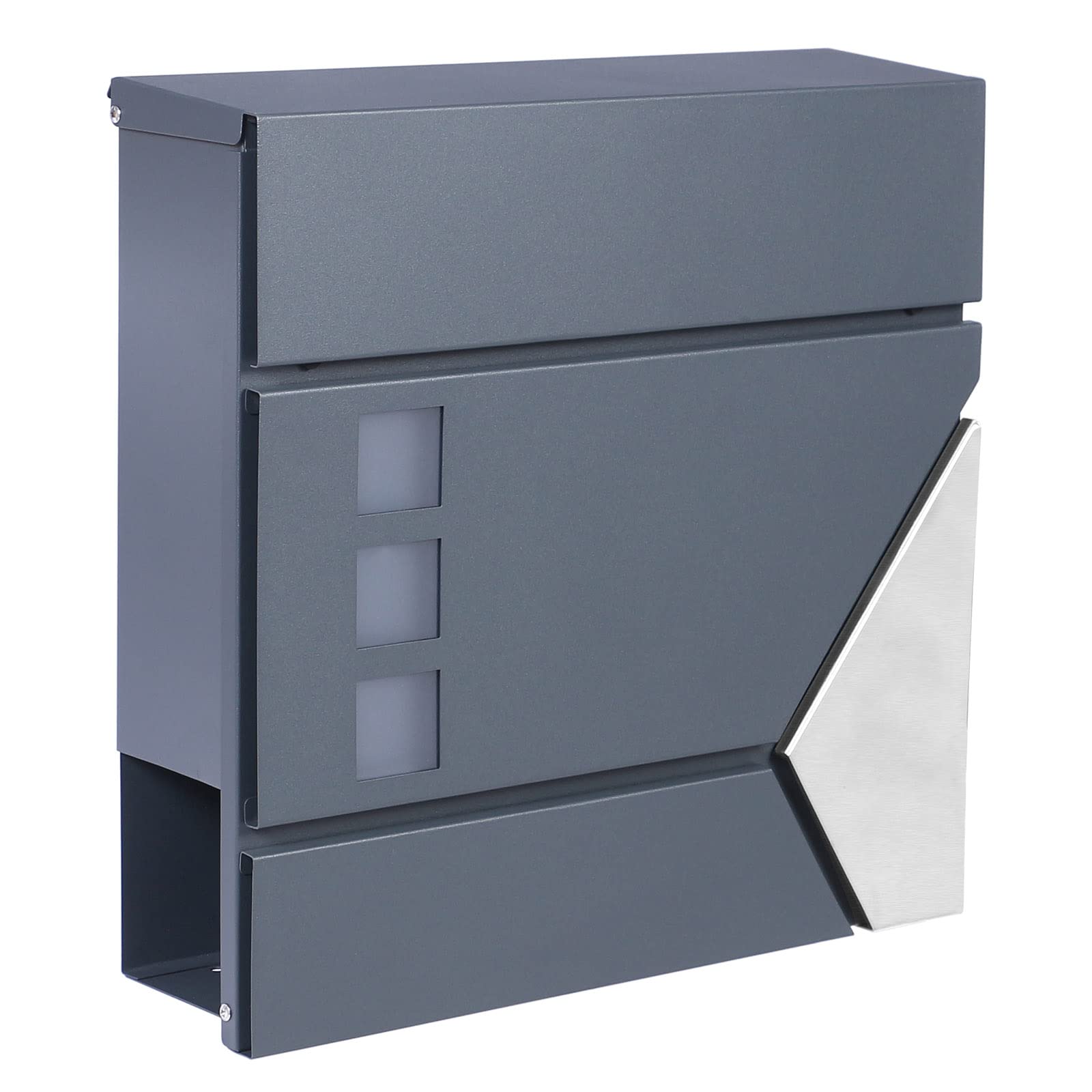 Wiltec V48, Anthracite And Stainless Steel Letter Box With Newspaper Tube V48 Wall Letter Box Stainless Steel Post Box Anthracite Grey With Newspaper Compartment
