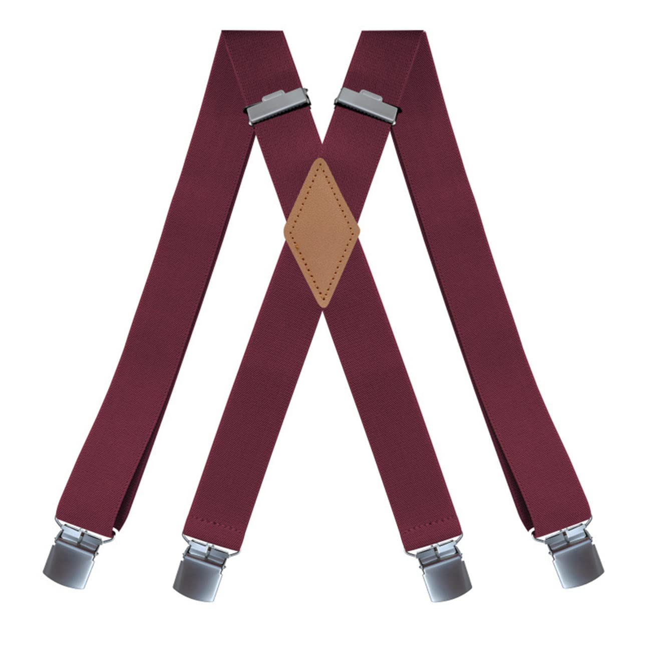 Szelki męskie， Vintage szelki męskie, wytrzymałe, duże i wysokie, 4 klipsy do szelek męskich, regulowane, z tyłu w kształcie litery X(Wine Red)