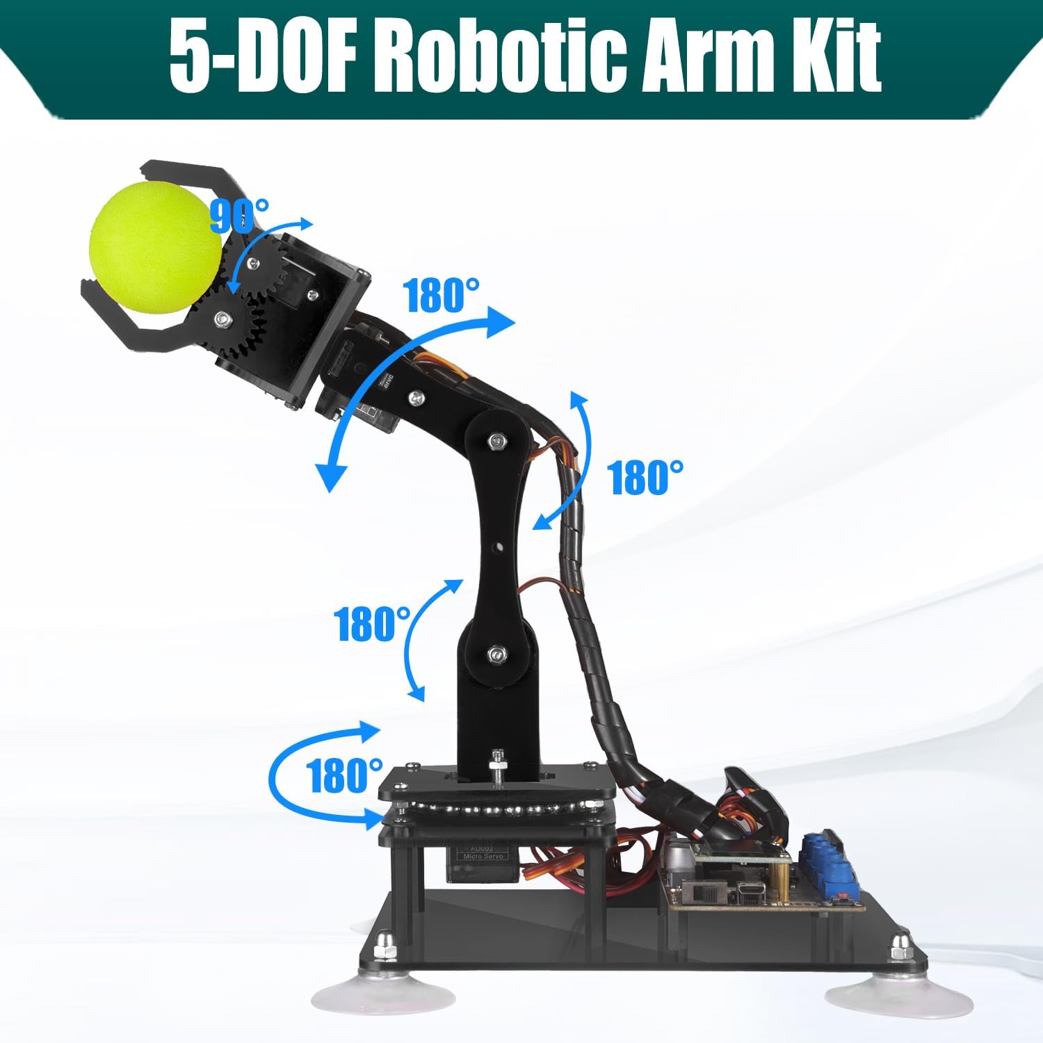 Adeept 5DOF Robotic Arm Kit Compatible with Arduino IDE, Programmable DIY Coding STEM Educational 5 Axis Build Robot Arm, Robot Starter Kit with OLED Display Processing Code and Tutorials - Black