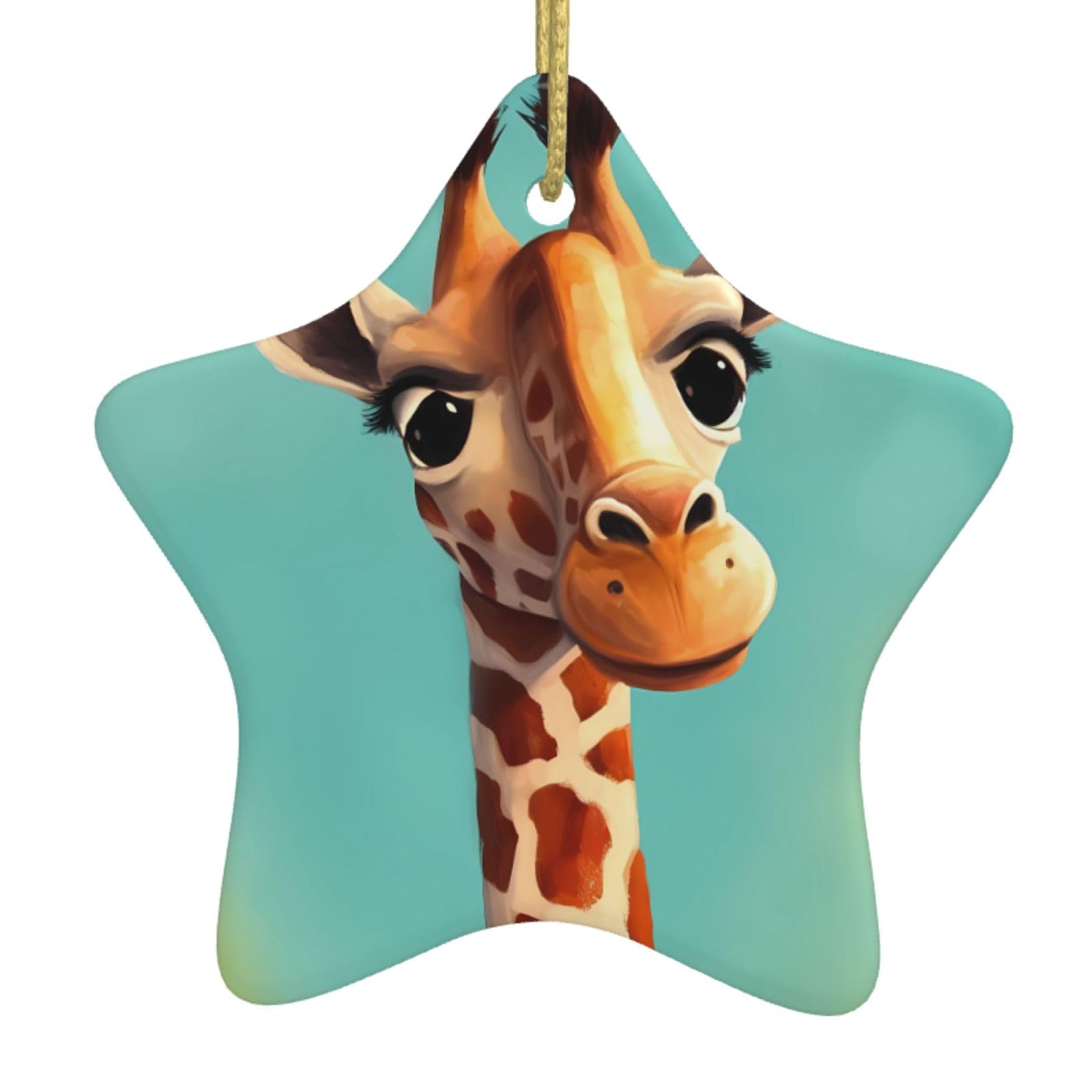 Ceramic Christmas Tree Hanging Ornaments with Gold Ropes Christmas Tree Decorations Star Ceramic Funny Giraffe Art Pendant Keepsake Decorations for Holiday Xmas Gift Ideas