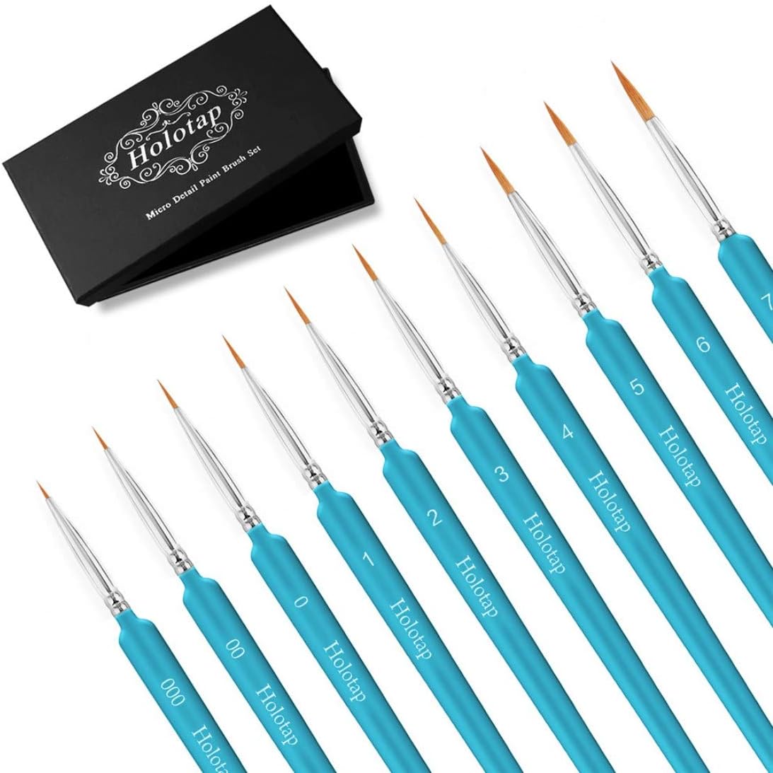 Holotap Detail Paint Brush Set, 10 Sizes Miniature Art Painting Brushes Micro Detail Brush Set for Spray Watercolor Oil Acrylic Craft Models Painting (Light Blue)