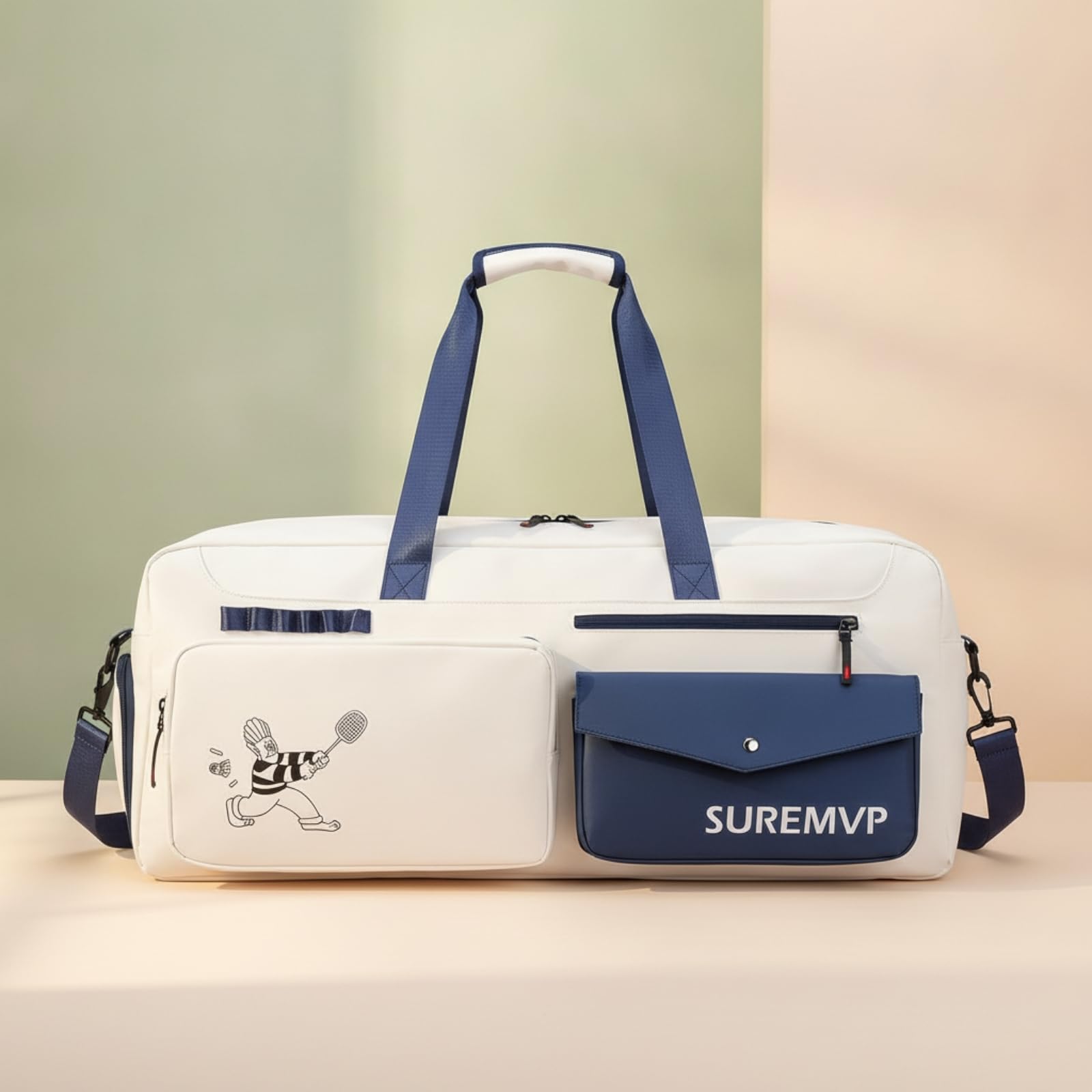 Borsa Porta Racchette Capiente Borsa da Tennis con Scomparto Termico Imbottito Borsone con Scomparto Scarpe per Allenamento, Palestra, Array, D-05 Grigio Borsa Per Racchette