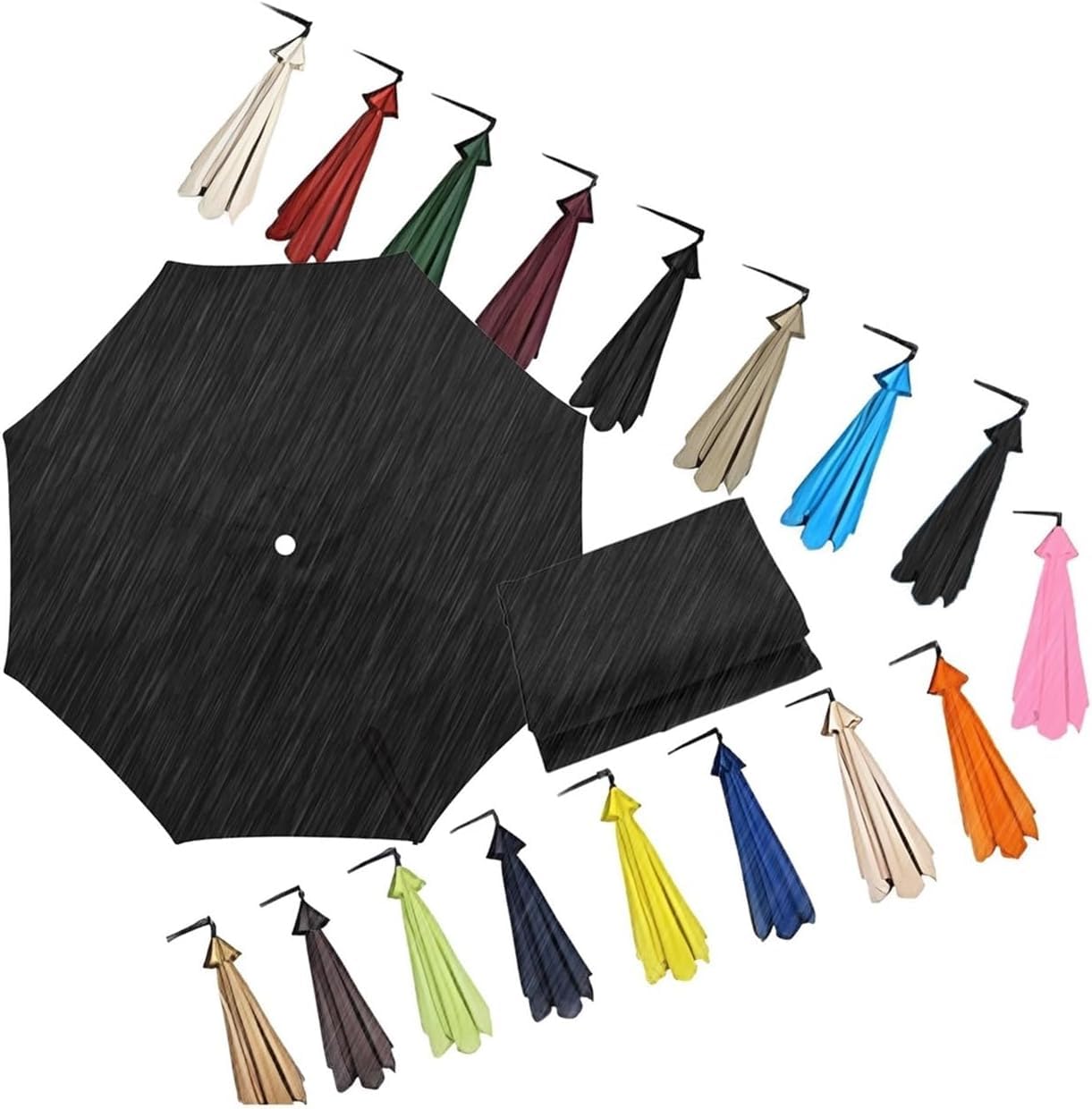 Toile de rechange pour parasol 2m 8 baleines noir imperméable de jardin