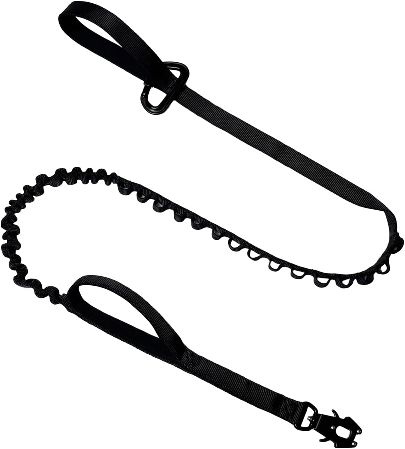 Heavy Duty Dog Leash, Tactical MOLLE Bungee Leash with Dual Handles, Shock Absorbing Elastic Design, 360° Rotating Frog Clip, Multi Functional Training Lead for Medium Large Dogs (Black)