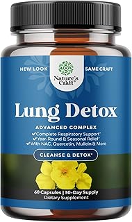 Lung Detox Mullein Leaf Capsules - Purifying Mullein Lung Cleanse Complex with NAC Quercetin & Cordyceps Extracts - Leaf Herb Respiratory Supplement for Sinus Immunity & Breathing Support 60ct