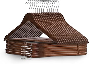 KEPLIN Strong Wooden Coat Hangers with 360 Degree Rotatory Hook & Round Trouser Bar & Shoulder Notches - Durable Wardrobe Space Saver - Suitable for Coat, Jacket, Suit, Jumper (Walnut, 20 Pack)