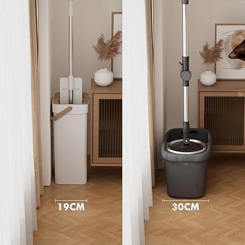 Miniatura 5 de JEOPEM Trapeador y cubo con juego de escurridor, trapeadores planos para limpieza de pisos, almohadillas de microfibra y cabezal de trapeador, uso